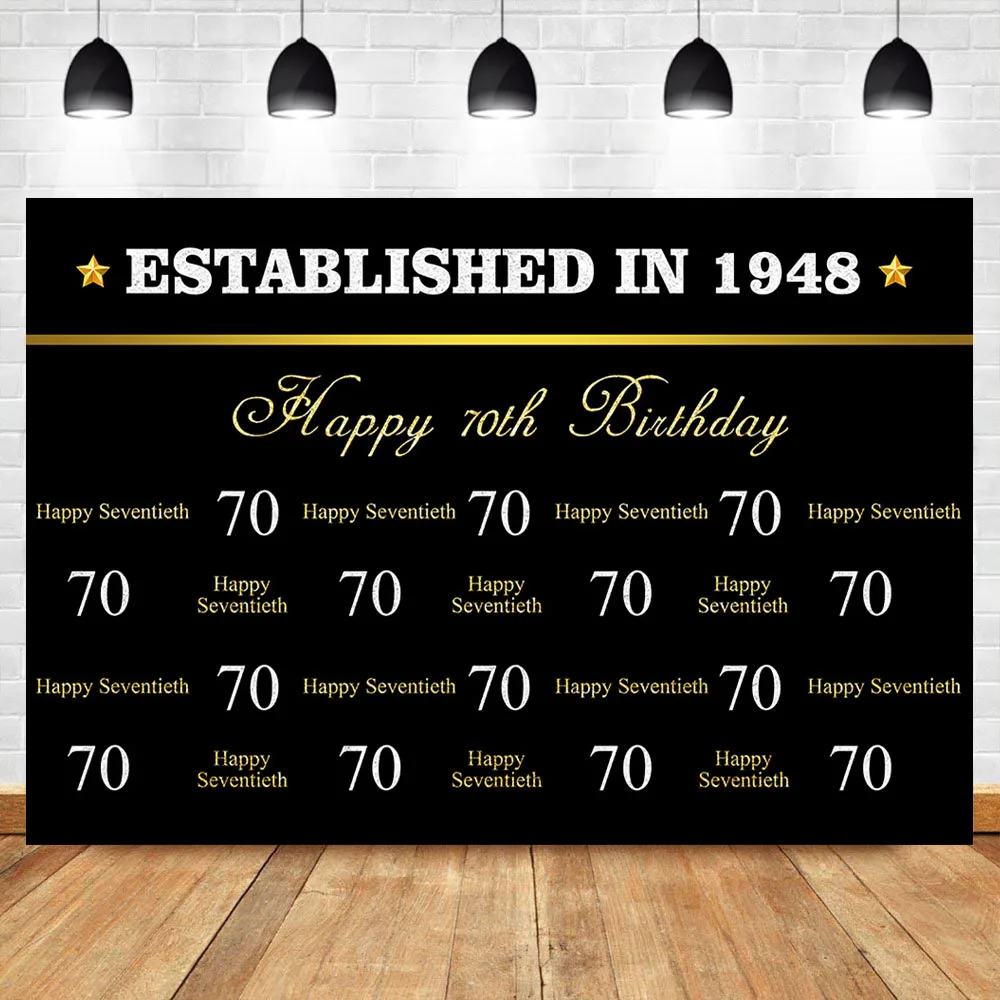 

NeoBack Happy 70th Birthday Gold Photography Backdrop Black Gold Step and Repeat Backdrop 70th Birthday Party Banner Backdrops