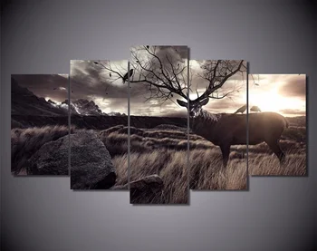 

5 Plane Wall Poster Painting Calligraphy Animal Scenery Deer Canvas Picture Prints No Framework Art Painting Abstract Printed