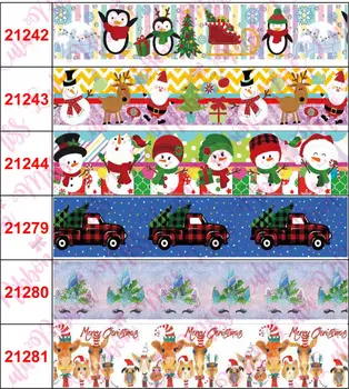 

16mm-75mm Merry Christmas Series Cartoon Snowman Santa Claus Printed Grosgrain/Foe Ribbon DIY Party Decor 50yards/roll