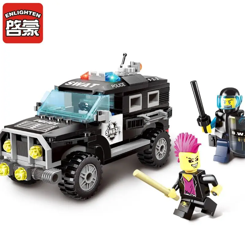 

Enlighten NEW 1110 playmobil 185Pcs Police Swat Car Building Blocks city Kids Educational Bricks action figure Toys for children