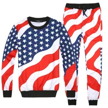 Men American Flag Pattern Print Suits 2 pieces Set Male Hip Hop Joggers O-Neck Sweatshirts+Pants Tracksuit Mens Hoodies Set