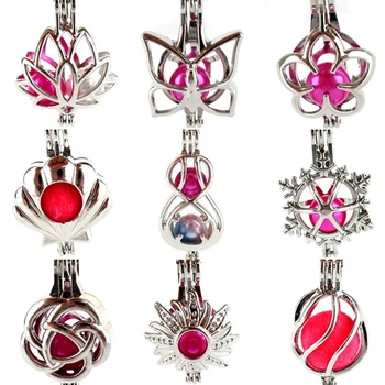 

5pcs/lot Silver Alloy Flower Sun Butterfly Shell Lotus Pearl Cage Pendant Essential Oil Diffuser Locket