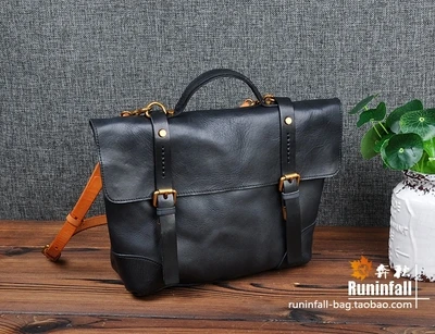 Оригинальная большая женская сумка-тоут из кожи растительного дубления, дамская сумочка в винтажном стиле, сумки известного бренда, женские сумки через плечо, сумка для сообщений - Цвет: Black
