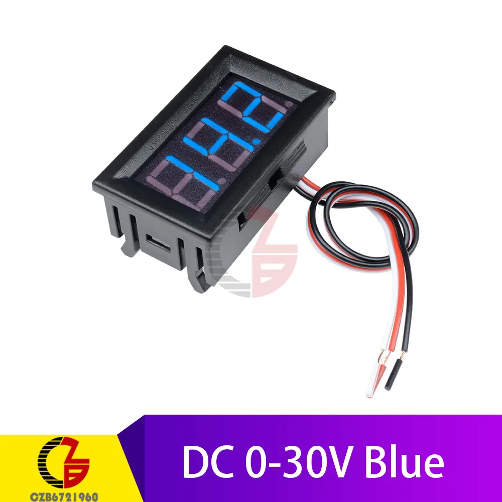 3 провода 0,5" светодиодный цифровой вольтметр измеритель напряжения автомобиля мотоцикла Вольт тестер детектор DC 12 В емкость монитор красный зеленый синий - Цвет: DC 0-30V Blue