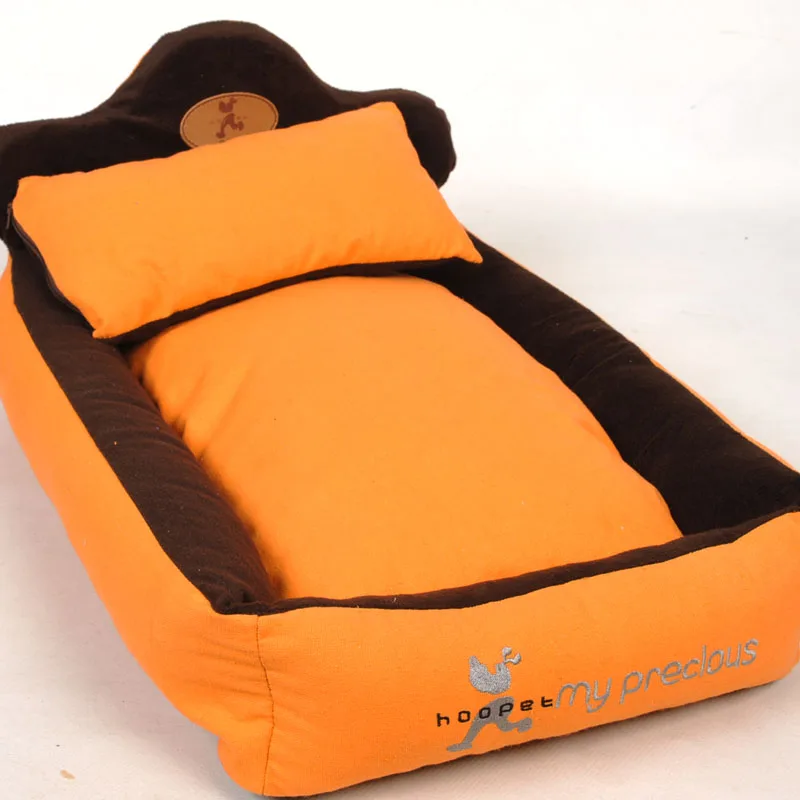 Hoopet Luxury Pet Bed With Pillow Blanket Dog Bed Cat Mat Sofa Warm Dog House Nest Sleep Cushion Orange Kennel