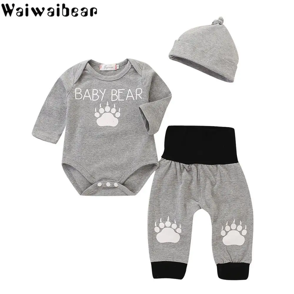 

Waiwaibear Baby Infants Boys Set Baby Long-sleeved Top +Long Pants+Hats 3PCS Casual Sets Baby Outfits Clothes Kids Costume SS03