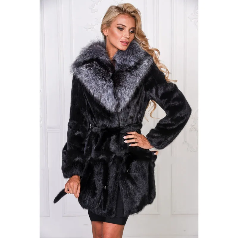 Bas Hiver Col Vison 2018 Vers Femme Noir Fursarcar Le Manteau Fourrure Avec Luxe Silver Femmes Fox D'hiver Naturel De 4fqRUvwq
