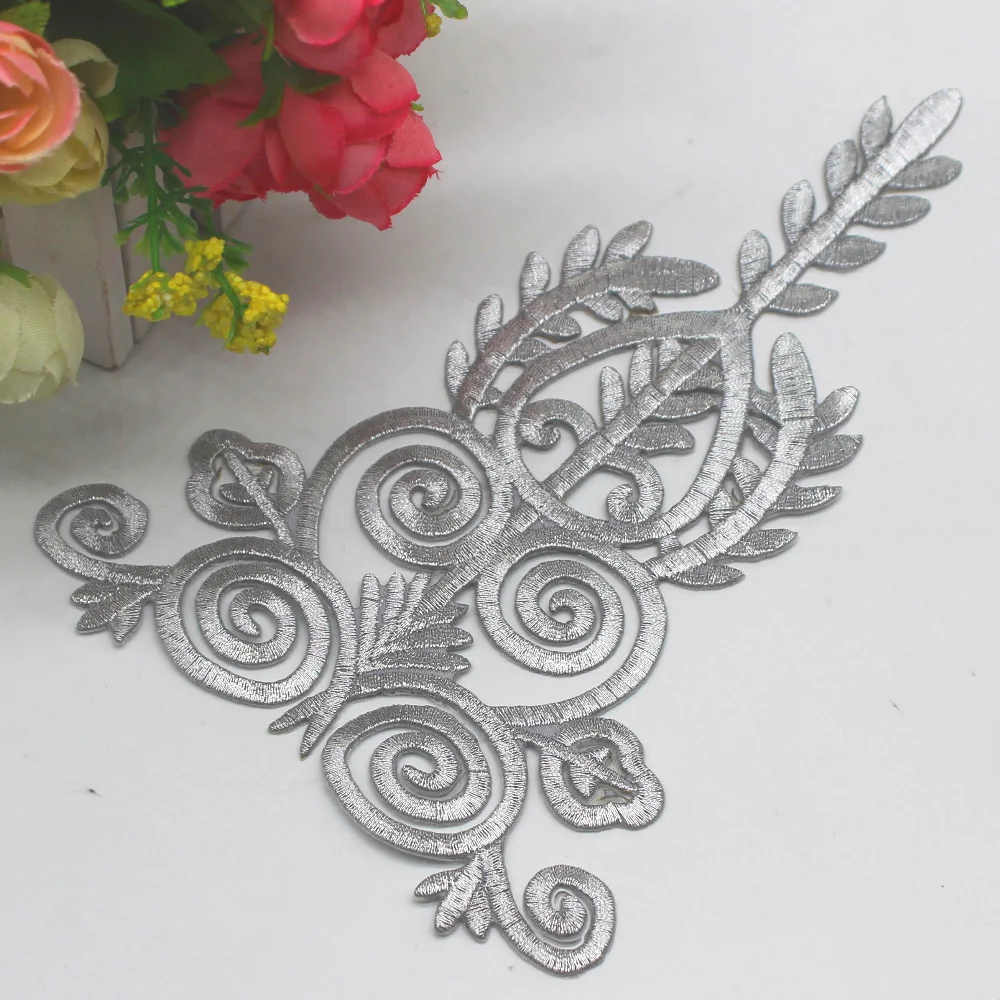 

YACKALASI Iron On Patches 5 Pcs/Lot Gold Appliqued Cosplay Lace Diy Embroidery Flower Trims 18*12cm