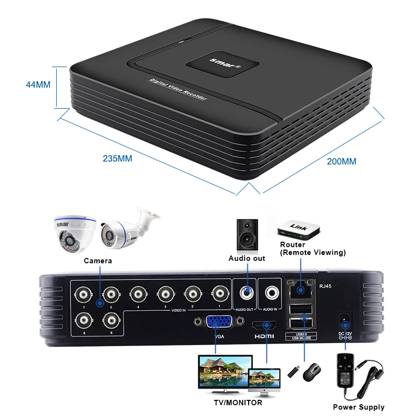 Smar 8CH DVR 720 P/1080 P HDMI CCTV Системы видео Регистраторы 8 шт. охранных Водонепроницаемый Ночное видение Камера наблюдения Наборы