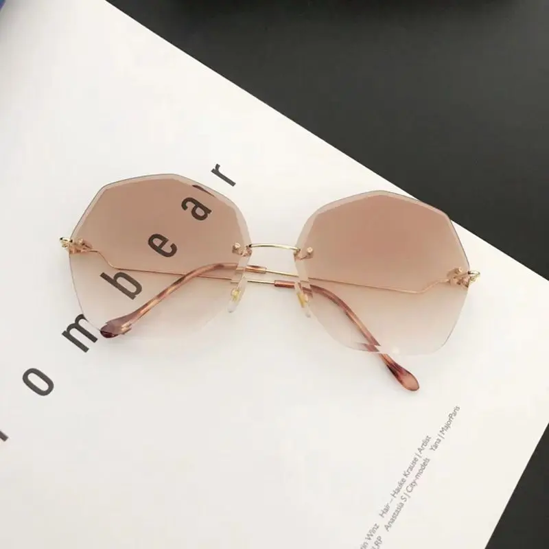 Новые модные женские трендовые солнцезащитные очки многоугольные Необычные бескаркасные очки для уличной фотосъемки - Цвет линз: 2