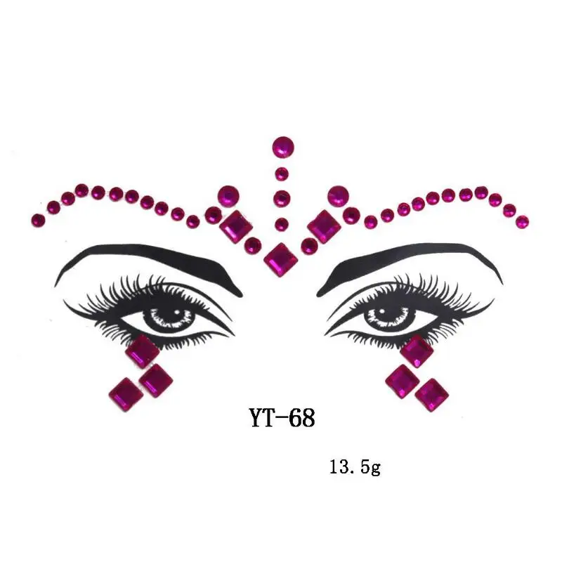 Pink Rhinestones Face Jewels Adhesive Crystal Gems Beauty Makeup Body Art Glitter Tattoo Eyebrow Face Body Jewelry Stickers - Цвет: 1pc YT-68