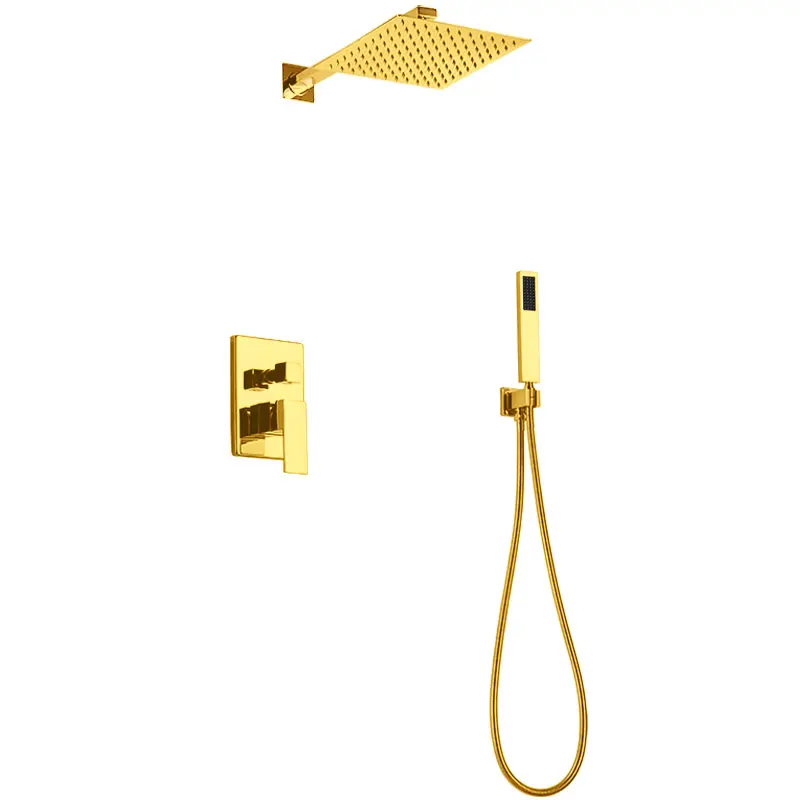 Description Picture 2 of itemBathroom Brass 10 Inch Waterfall Rain brass Shower Head Arm Gold Wall Mounted Shower Faucet Set BL978