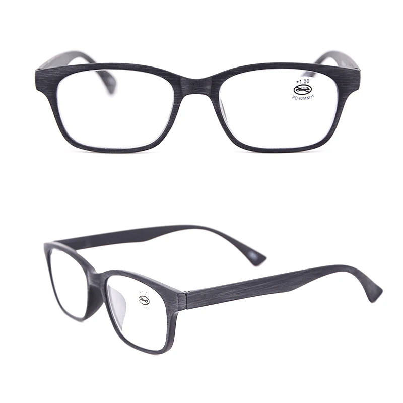 Мужские дешевые пластиковые очки для чтения с черной деревянной отделкой, модные Rectange Reader, зеленый цвет, высокое качество, с мешочком и синей тканью