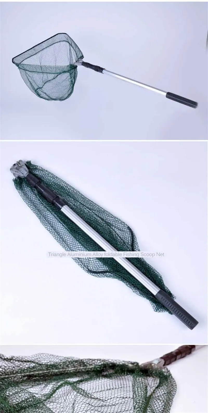 Portable Triangular Brail Folding Fishing Net Landing Net 3 Section Extendable Aluminium Pole Handle 65-173cm Fishing Tackle (5)