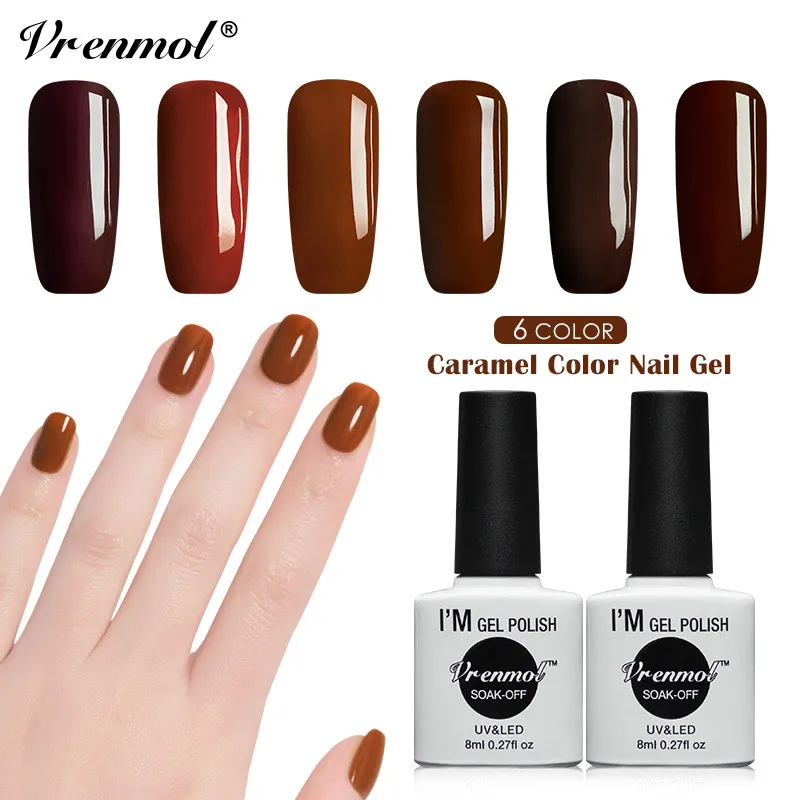 

Vrenmol 6 Colors Gel Lacquer UV Caramel Coffee Color Series Chocolate Brown for Nail Gel Polish Manicure Colors Gel Varnish