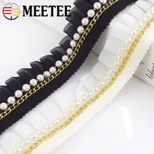 5Yards Chiffon Beads Lace Ribbon Ruffle Pleated Lace Trim Skirt Cuffs Doll Skirt Wedding Dress Fabric DIY Garment Accessories asymmetric ruffle trim ditsy skirt