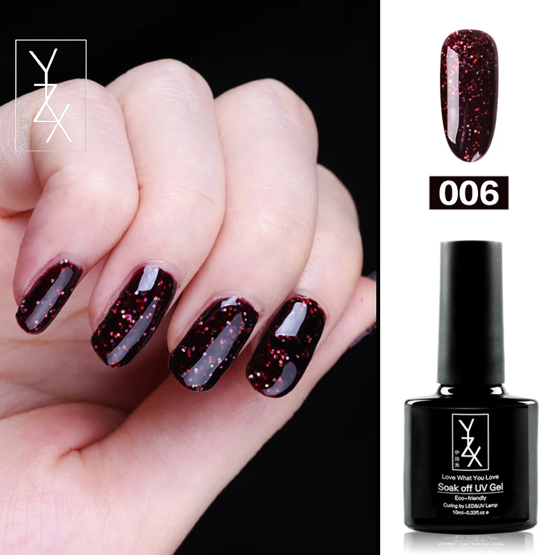 YiZhiXiu 1pcs 10ml Red Diamond Varnish Soak-off UV Gel Polish Sequin Lacquer Glitter Manicure Enamel Nail Art for Sexy women