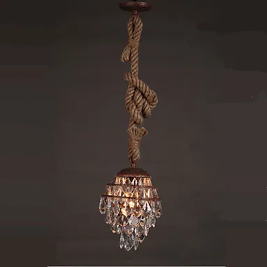 American Vintage Rope Droplight LED Crystal Pendant Light Fixtures For Dining Room Hanging Lamp Indoor Lighting Lamparas