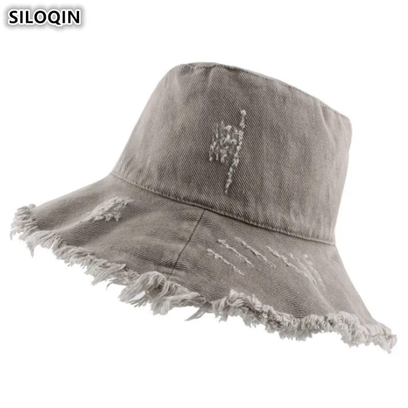 

SILOQIN Foldable 100% Cotton Women's Solid Color Bucket Hats Japanese Korean Style Novelty Retro Burr Shredded Fashion Beach Hat