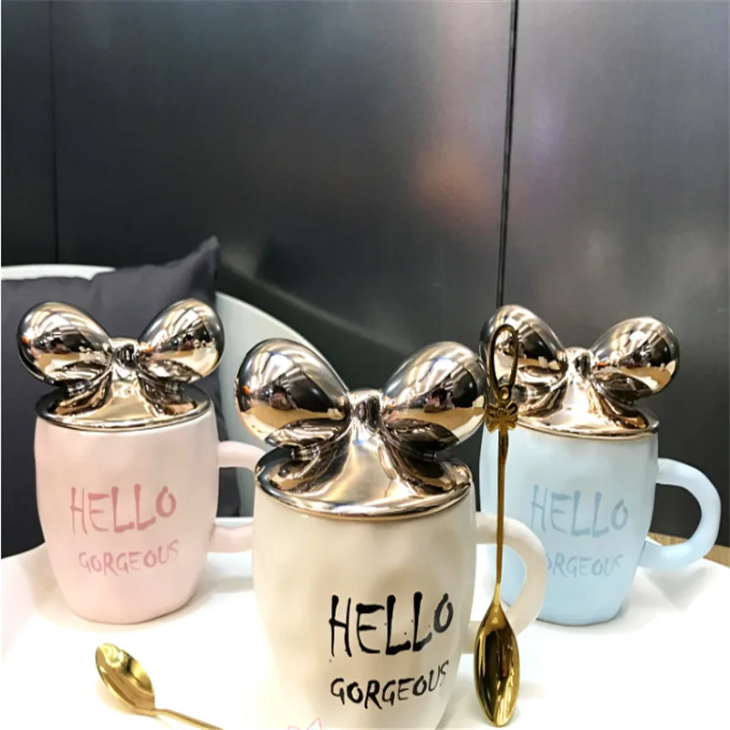 Новинка, милые керамические кружки с бантиком и буквами, детские чашки ...