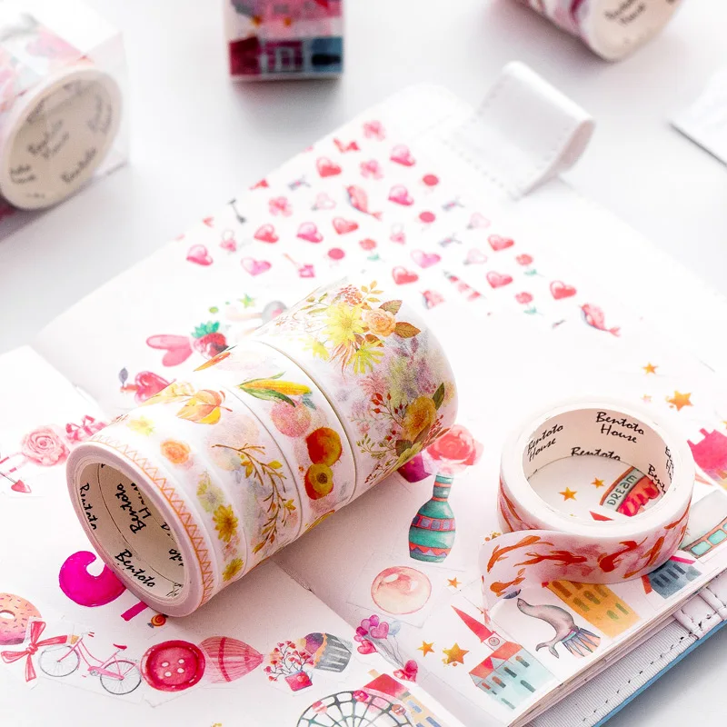 ROLLO DE CINTA WASHI Floral 10 M X 2,5 Cm / Planner Girl / Cinta Decorativa Para Planners, Bujo, Diarios Y Cuadernos / Rosa Y Dorado / - España