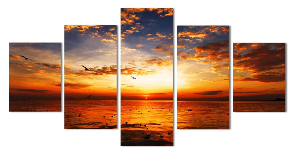 

Framed 5 Panels Seaview Scenery Canvas Print Painting Modern Canvas Wall Art for Wall Pcture Home Decor Artwork DC1-100 (26-8)