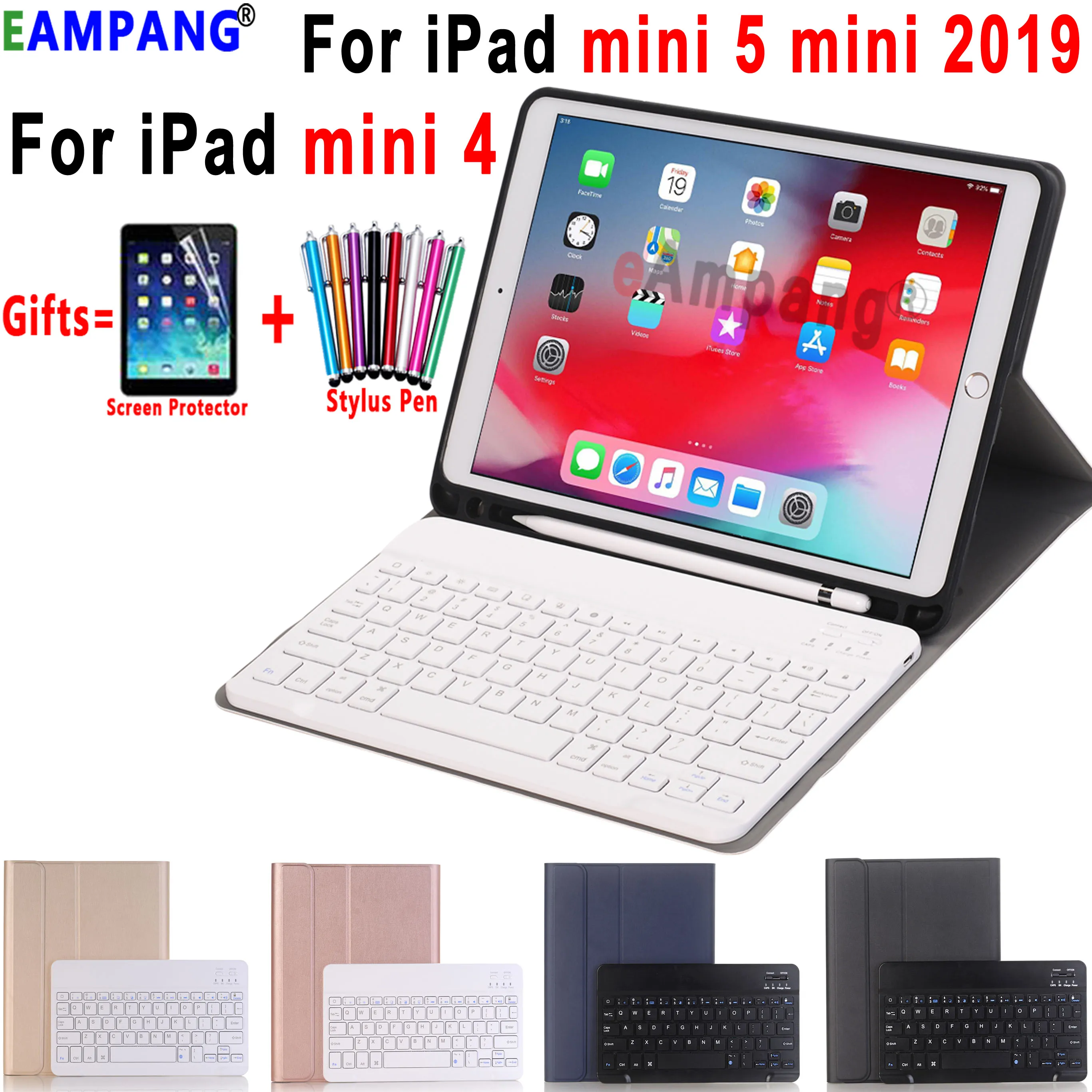 Кожаный чехол с клавиатурой и слотом для стилуса Apple iPad mini 4 5 2019 7 9 со съемной Bluetooth