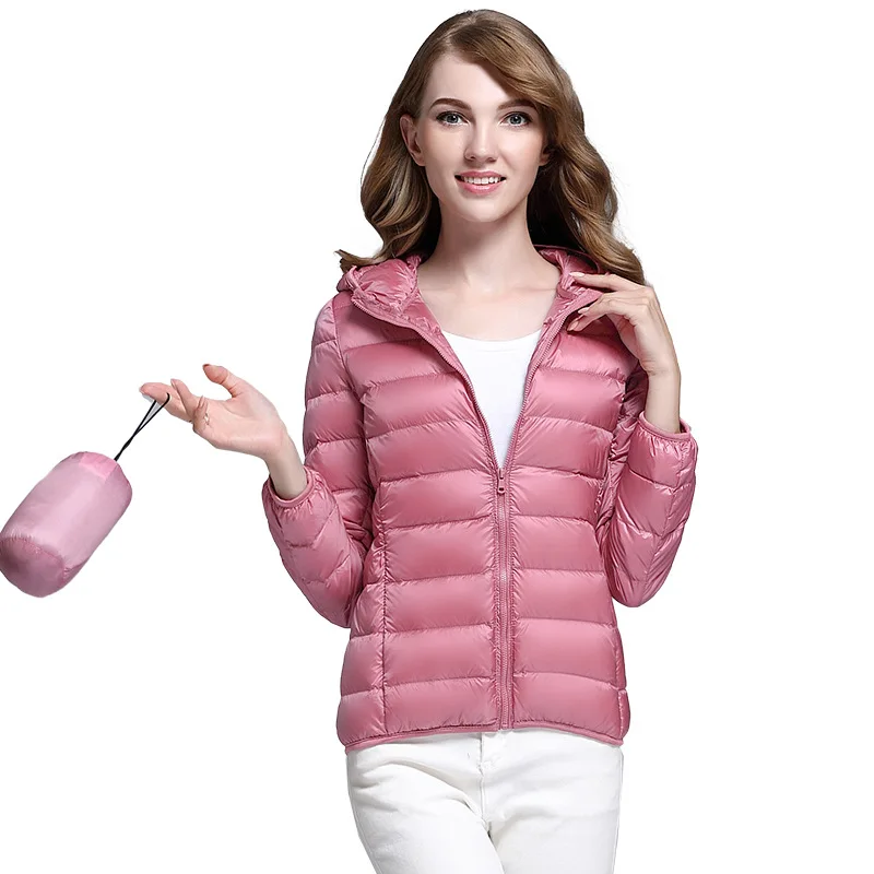 

Women's Ultra Light Down Jacket 2019 Autumn Winter Casual Slim Puffer Jacket Portable Windproof Down Coat Female Hooded Parka