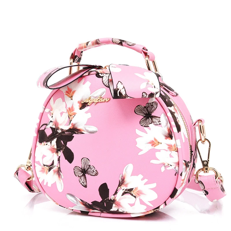Floral Printing Small Round Bag Women Korean Style Cute Hand Bag Ladies Fashion Hand held Shoulder