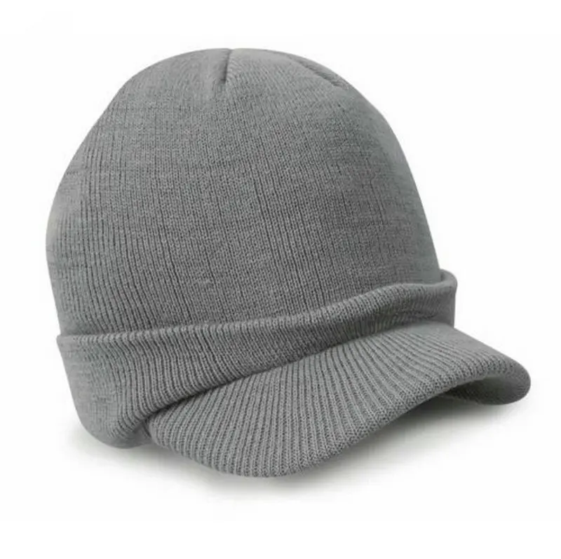 Модная кепка в армейском стиле, Мужская теплая зимняя шапка с козырьком, вязаные шапки, акриловая кепка для женщин, кепка s для мужчин HT51046+ 35 - Цвет: Light gray  3