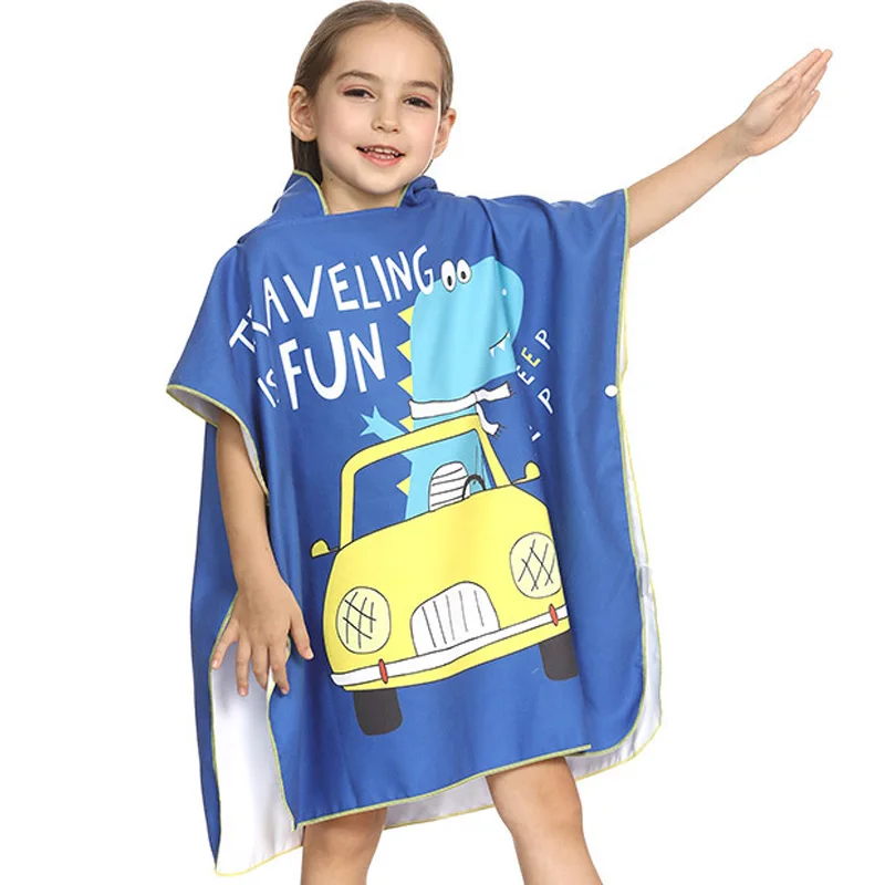 Quick Drying Children Swimsuit Kids Sea Print Hooded Cloak Baby Swimming Bathrobe for Outdoors Beach Towel