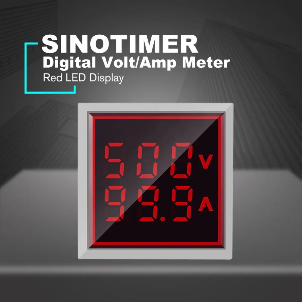 SINOTIMER Цифровой вольтметр переменного тока Амперметр 50-600 в 100А 22 мм светодиодный индикатор Тока измеритель напряжения мини вольт ампер тестер Aquare панель