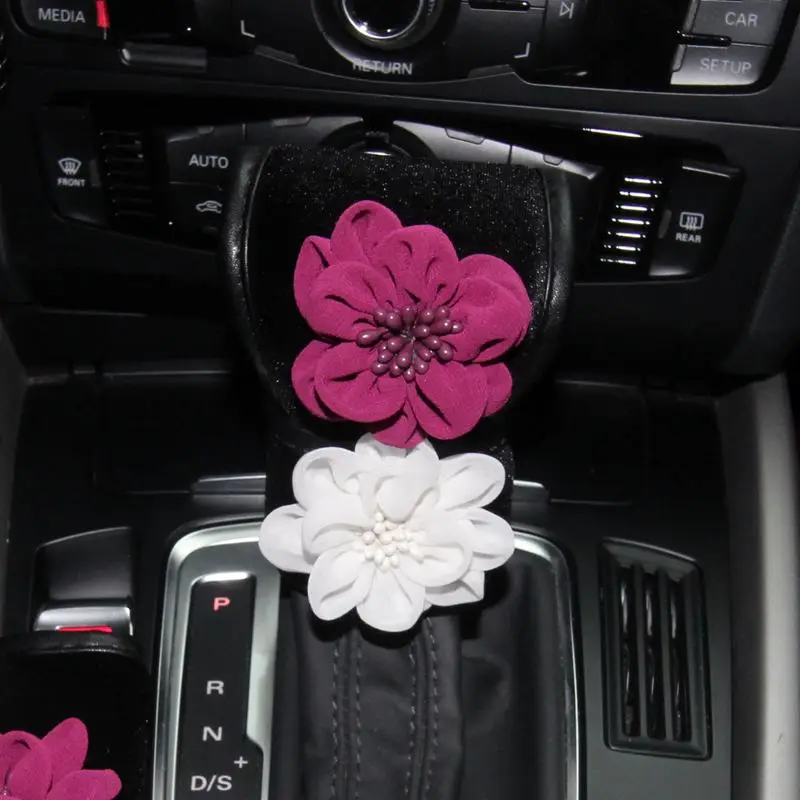 1pc gear shift cover Чехол для автомобиля с розами и рычагом переключения передач, Плюшевые Чехлы для ручного тормоза, автомобильные аксессуары, украшение интерьера для женщин и девушек - Название цвета: 1pc gear shift cover