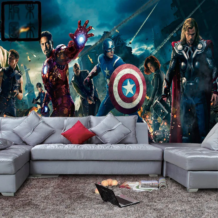 us $17.0 37% off|marvel avengers heroes photo wallpaper 3d wall mural kids  boys bedroom room decor iron man hulk thor eagle eye large wall art-in