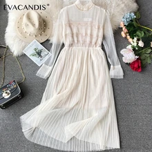 White Ruffle Dress Long Sleeve Beading Backless Pleated Elegant Pink Korean Mesh Plus Size Midi Summer Party Dress Women Vestido plus embroidered mesh insert pleated sleeve bardot dress