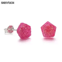 ShinyGem модные геометрические серьги синие/красные/зеленые натуральные серьги со стразами 925 стерлингового серебра серьги-гвоздики для женщин