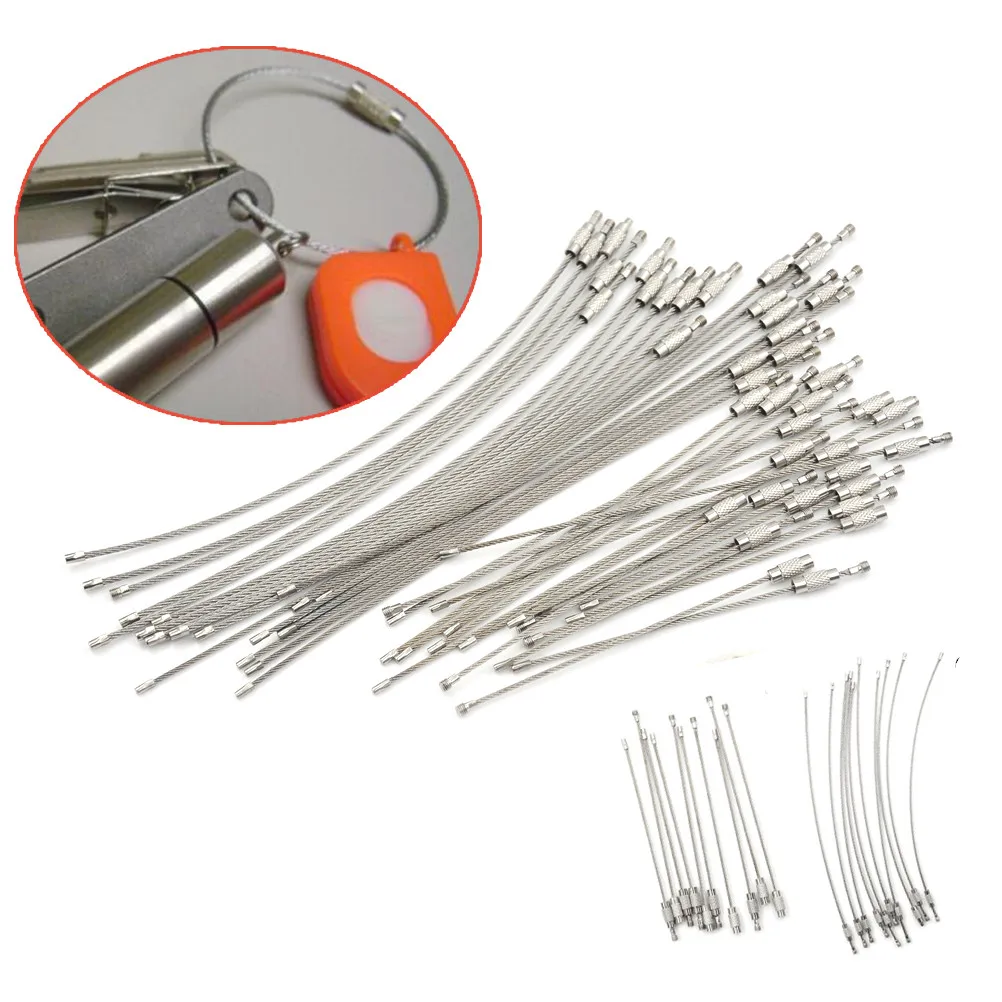 

10Pcs 1.5/2mm EDC Keychain Tag Rope Stainless Steel Wire Cable Loop Screw Lock Gadget Ring Key Keyring Circle Camp Hanging Tool
