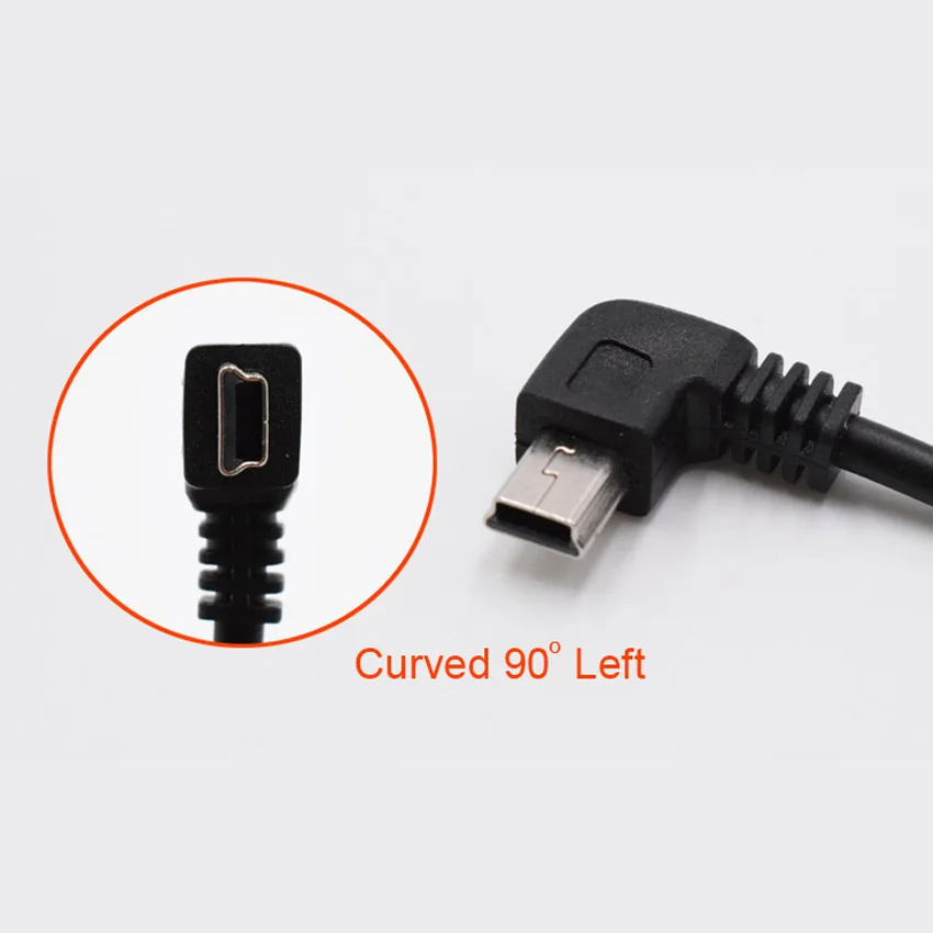 Автомобильный зарядный изогнутый мини-usb кабель для автомобильного видеорегистратора камера видео рекордер/gps/PAD и т. Д. Длина кабеля 3,5 м(11.48ft) линия передачи данных - Название цвета: curved left