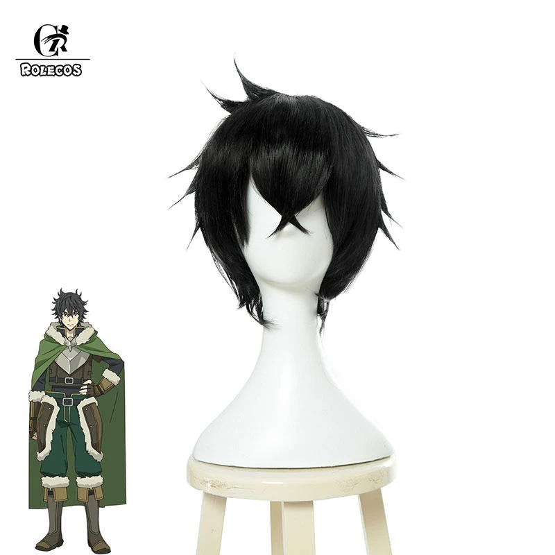 

ROLECOS The Rising of the Shield Hero Cosplay Headwear Naofumi Iwatani Cosplay Men Hair Black 28cm Synthetic Hair Perucas