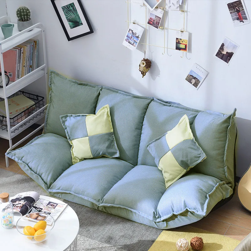A,Linen Fabric Upholstery Adjustable Floor Sofa Bed Lounge Sofa Bed Floor Lazy Man Couch Living Room Furniture with 2 pillow