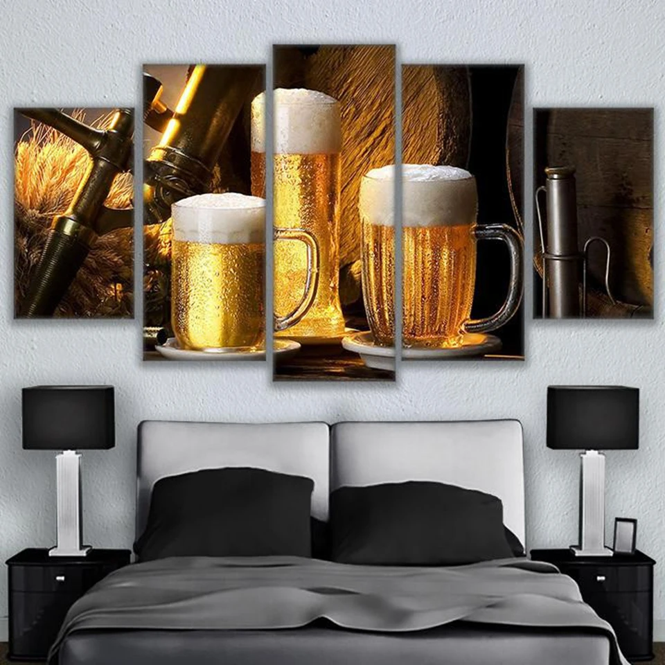 

Modular Canvas Painting Wall Art Home Decor Frame 5 Pieces Cold Ones Drink Pictures Living Room HD Prints Beer Mug Poster PENGDA