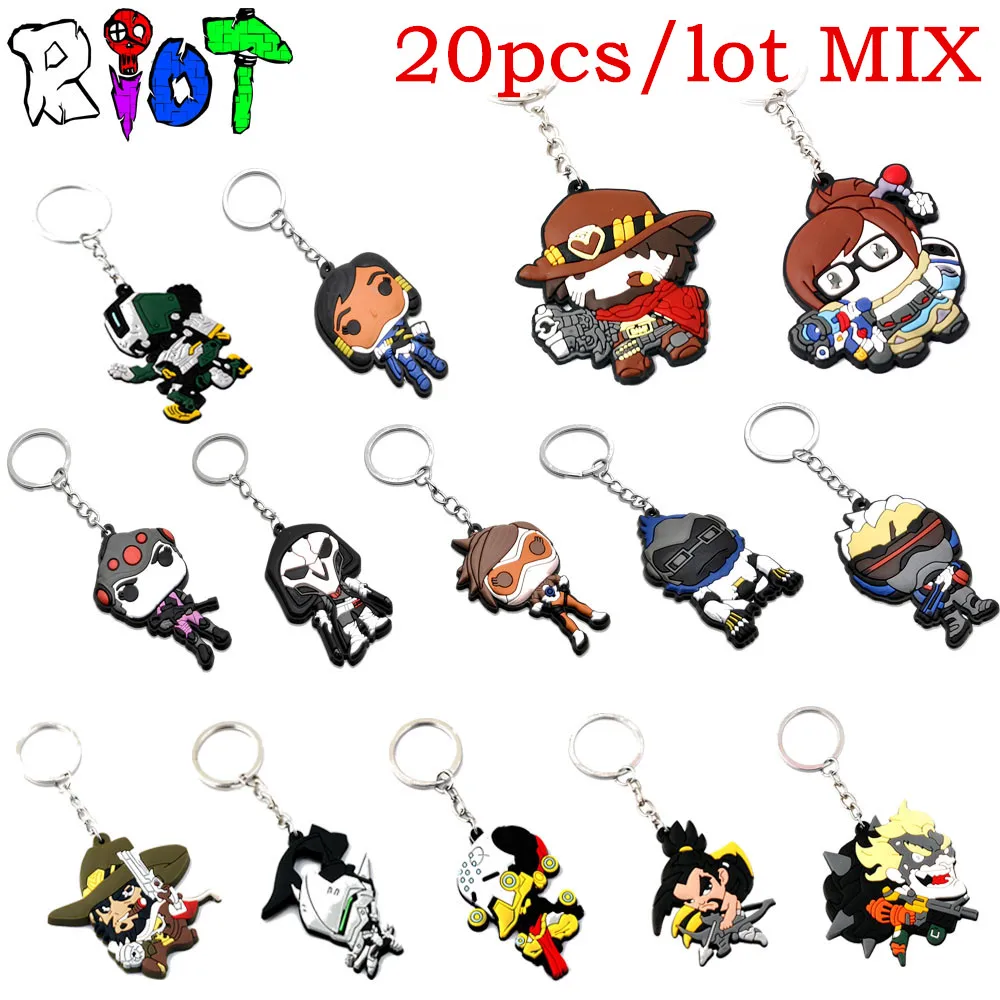 20 pcs/lot MIX wholesale heros silicone keychain OW logo alloy key