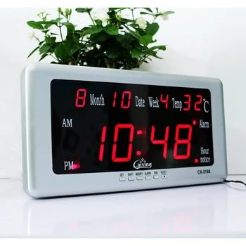 

Large LED Digital Wall Clock with Calendar Temperature Date and Week Display Kickout Stand for Desk Big Bright Red Digits