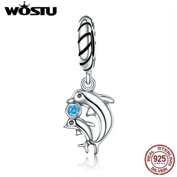 

WOSTU 100% Real 925 Sterling Silver Dolphins Tales Dangle Bead Fit Original WST Charm Bracelet Pendant Jewelry Gift DXC264