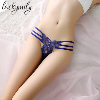 luckymily Underwear Women Thongs And G Strings Tangas Women Sexy Lace butterfly Bandage Thong Panties of Womens Underwear Briefs G-STRINGS Panties color: Apricot|Black|Blue|Green|PURPLE|Red|rose red|White 