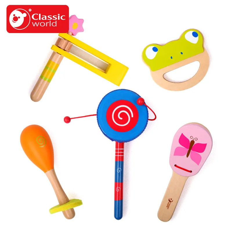 Classic World Baby Music Set Lovely Kids Wooden Clapper Handle
