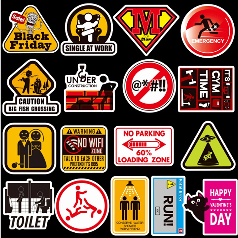 

50 PCS Warning Danger Reminder Waterproof Decal Sticker to DIY Car Laptop Suitcase Motorcycle Snowboard Banning Signs Stickers