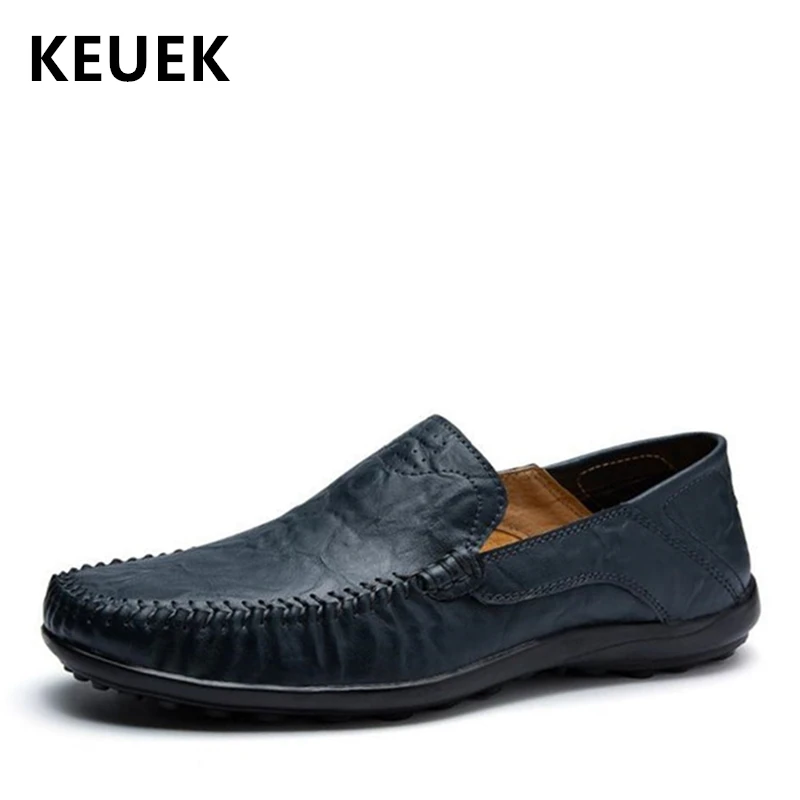 

Spring Summer Men Casual shoes Genuine leather Soft Comfortable Loafers Male Flats Breathable Driving shoes 02A