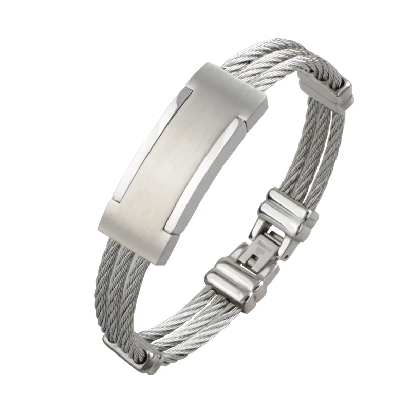 

10pcs/lot Wholesale Wire Cable Brushed Stainless Steel Silver Color Men Bracelets Bangles