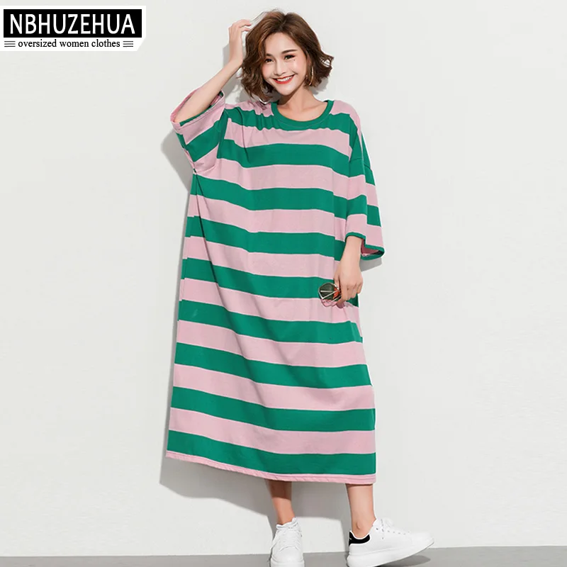 Женское платье в полоску NBHUZEHUA 7G884 5XL 6XL 7XL повседневное Свободное длинное